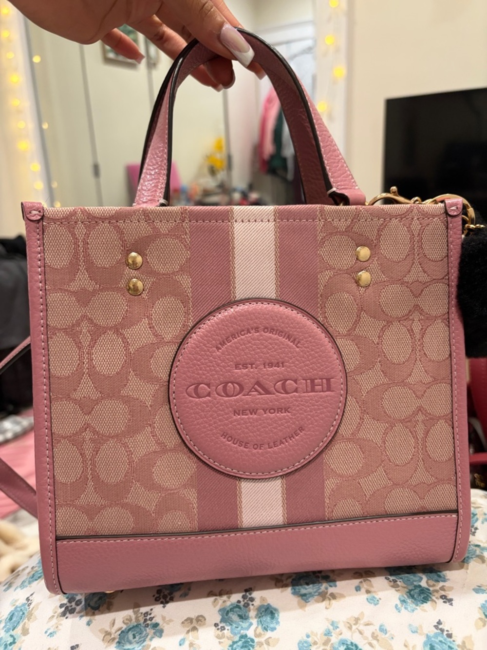 Coach Dempsey Signature Jacquard Mini Satchel (Pink) - Picture 3 of 17